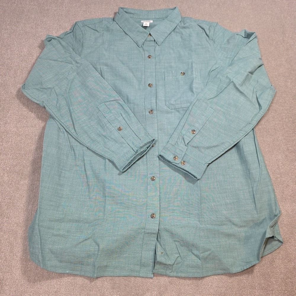 LL Bean Mens‎ M Reg Green Cotton Stretch Button Up Shirt Long Sleeve New In Bag